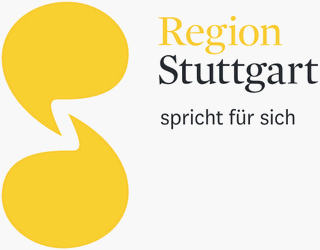 Logo Region Stuttgart gelbes Logo der Region Stuttgart mit dem Text "Region Stuttgart spricht für sich"